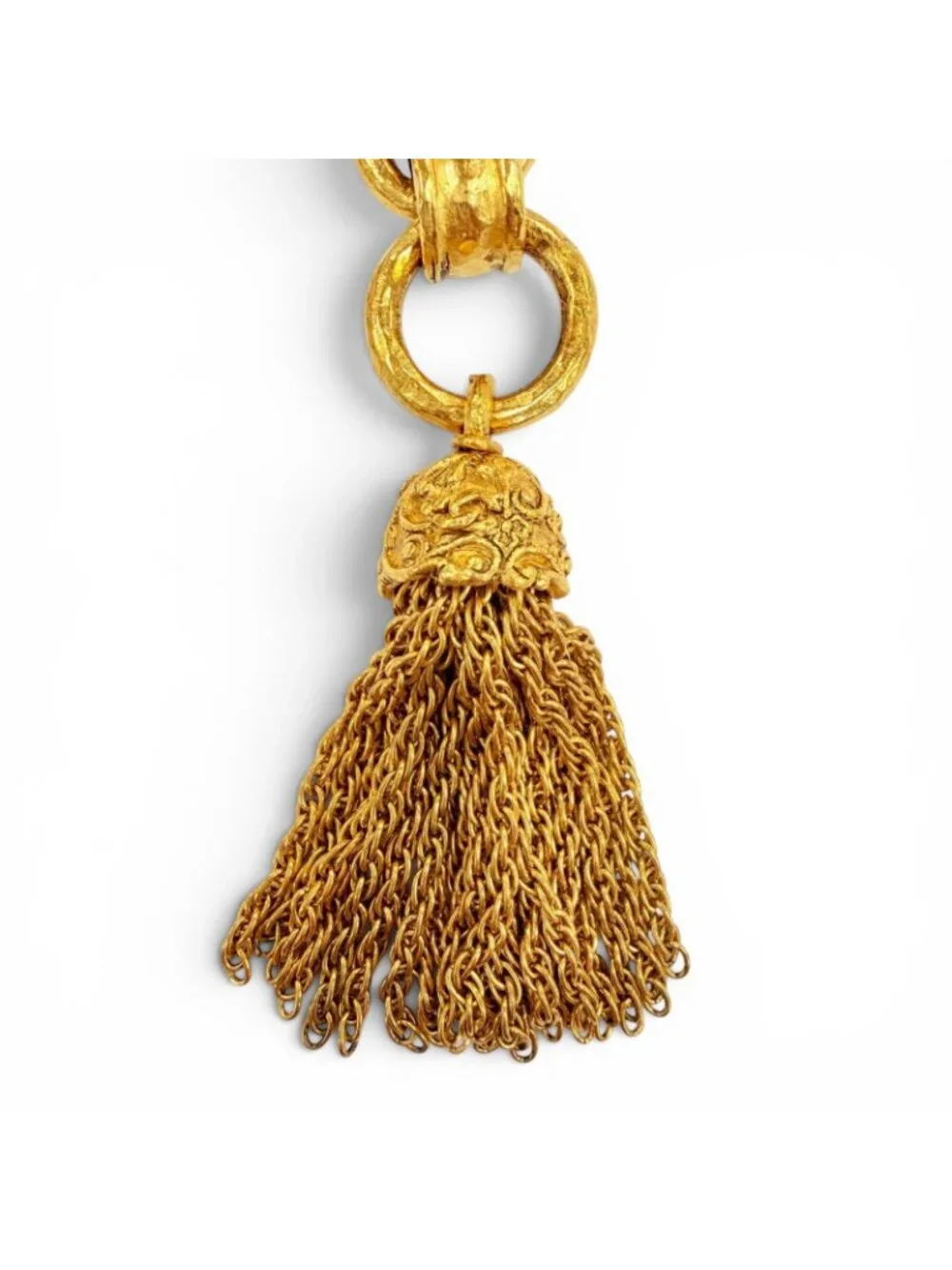 Chanel Vintage CC Logo Gripoix Cross Fringe Long Necklace Gold French